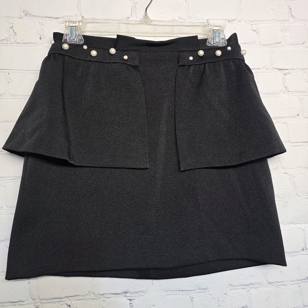 Zara Black Pearl-Trim Peplum Mini Skirt